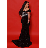 Fitted sequin corset lace off the shoulder bodice gown 2511