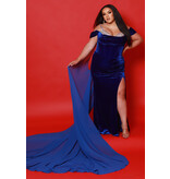 Fitted velvet corset beaded bodice gown w/leg slit JK2514