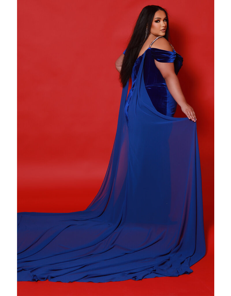 Fitted velvet corset beaded bodice gown w/leg slit JK2514