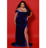 Fitted velvet corset beaded bodice gown w/leg slit JK2514
