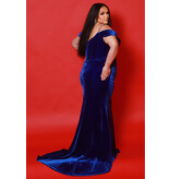 Fitted velvet corset beaded bodice gown w/leg slit JK2514
