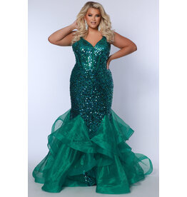 Spaghetti strap corset bodice sequin ruffle mermaid JK2516
