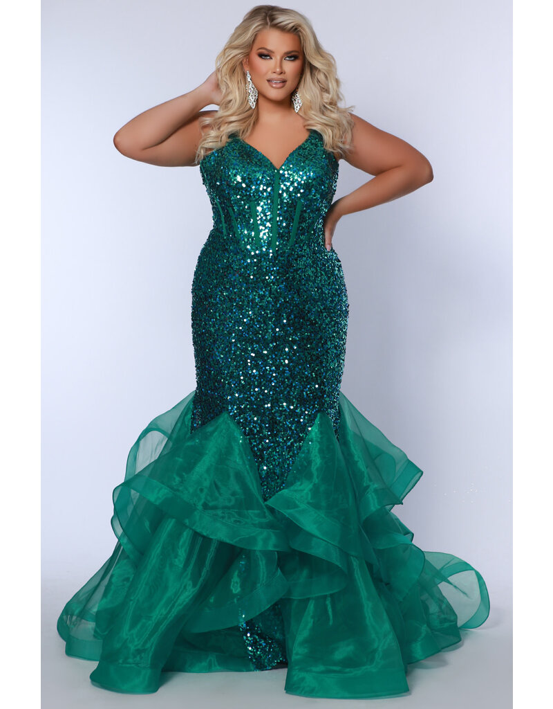 Spaghetti strap corset bodice sequin ruffle mermaid JK2516