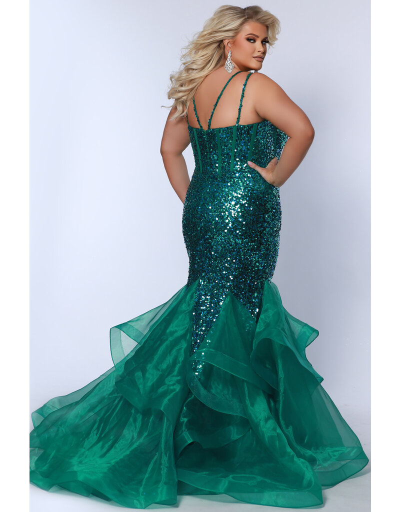Spaghetti strap corset bodice sequin ruffle mermaid JK2516