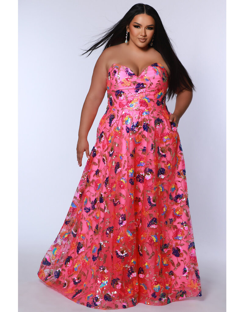 Strapless sequin a-line gown w/pockets JK2508