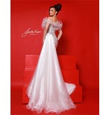 Off the shoulder ruffle beaded fitted gown 3057