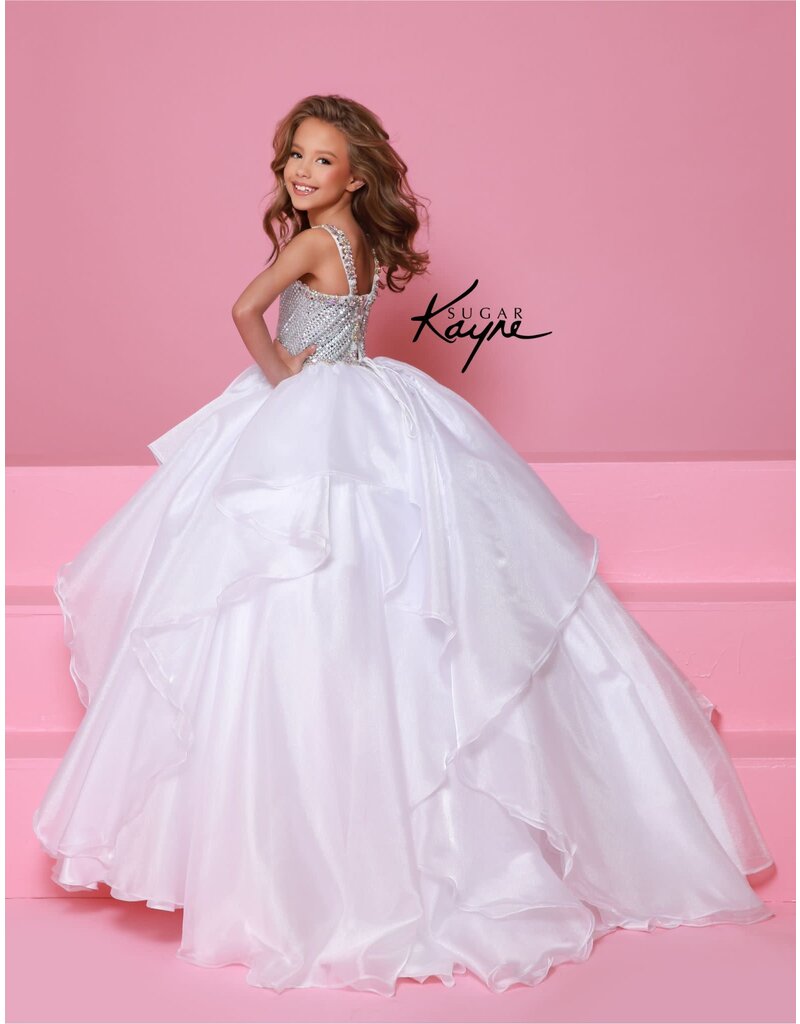 Sugar Kayne Beaded mesh tank organza ruffle ballgown C383