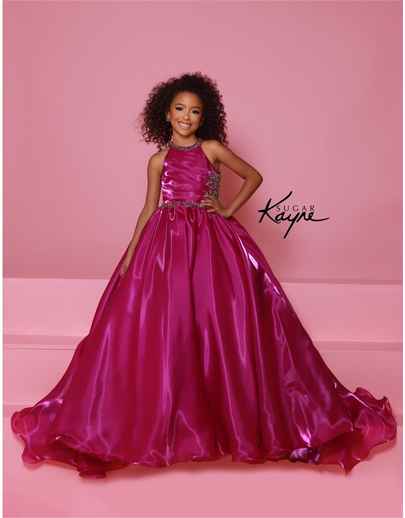 Sugar Kayne High neck crystal organza beaded bodice ballgown C379