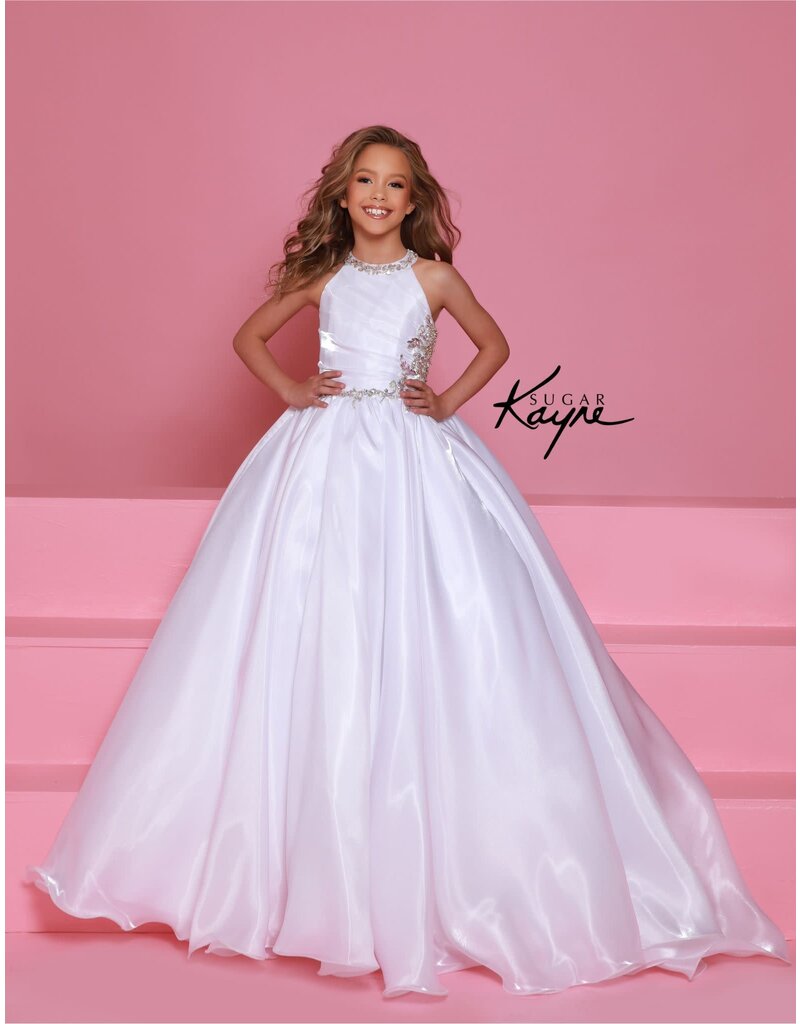 Sugar Kayne High neck crystal organza beaded bodice ballgown C379