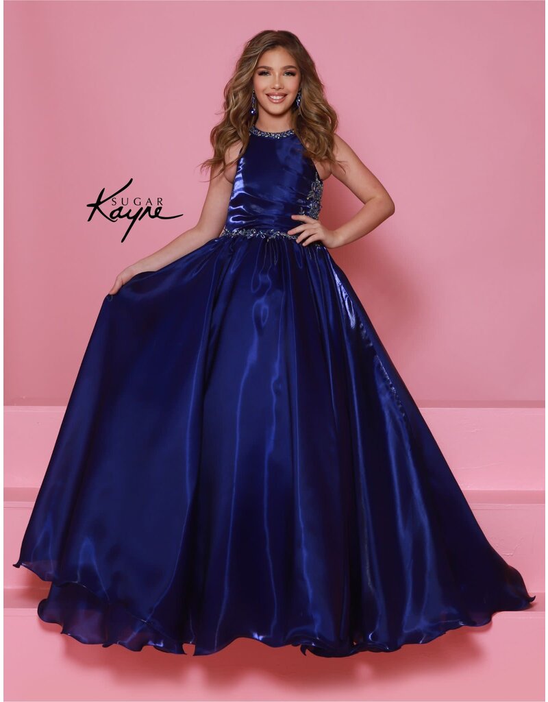 Sugar Kayne High neck crystal organza beaded bodice ballgown C379