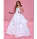 Sugar Kayne Beaded high neck layered organza ballgown C378