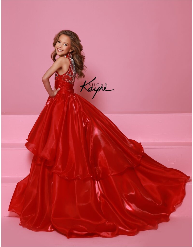 Sugar Kayne Beaded high neck layered organza ballgown C378