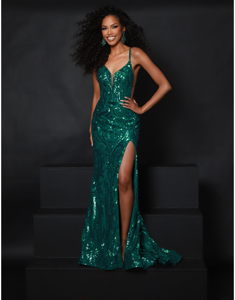Sequin fitted tank v-neck w/leg slit 25251