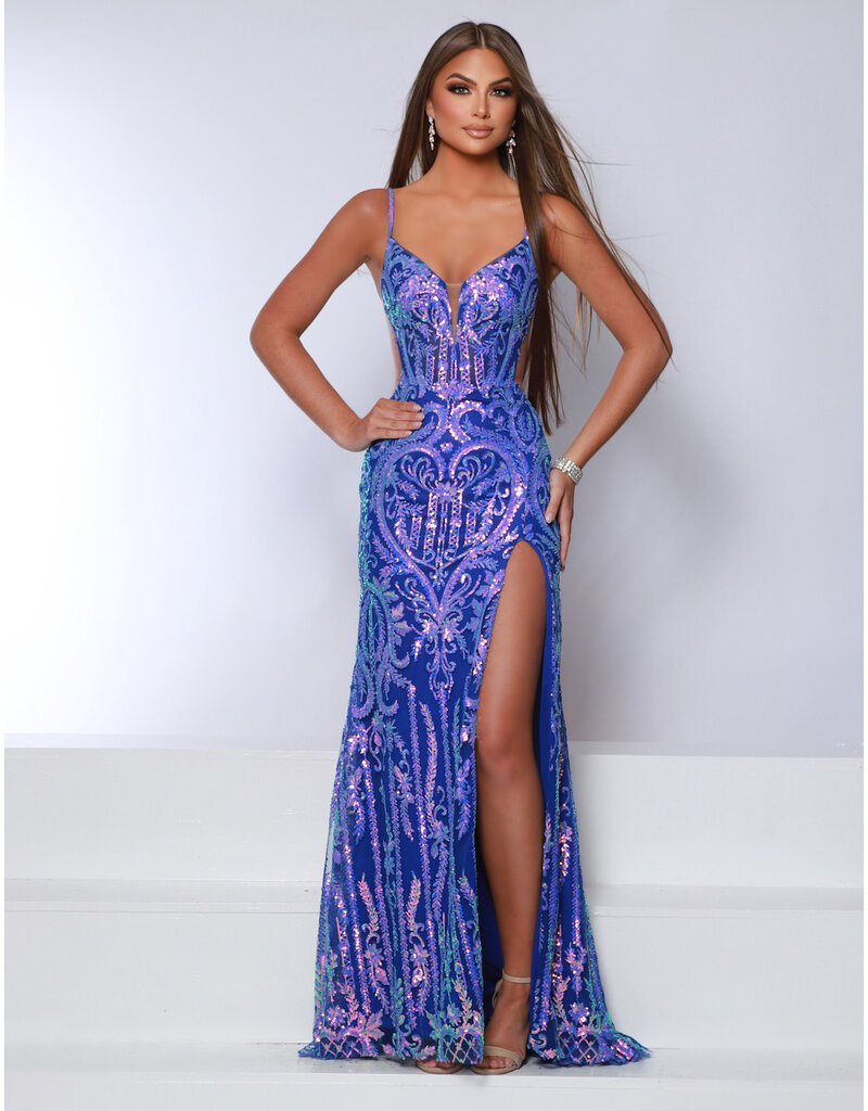 Sequin fitted tank v-neck w/leg slit 25251