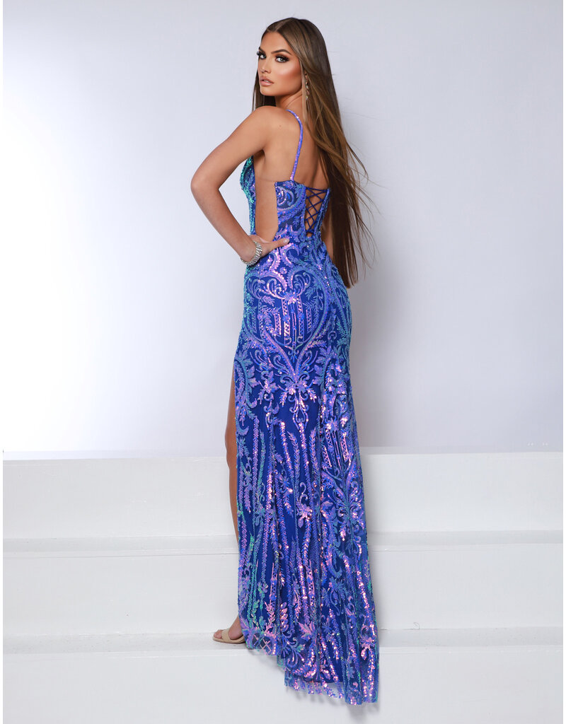 Sequin fitted tank v-neck w/leg slit 25251