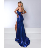 Strapless rouched beaded bodice fit and flare 25273