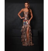 Spaghetti strap corset bodice ruffle metallic mermaid 25326