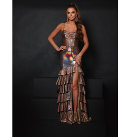 Spaghetti strap corset bodice ruffle metallic mermaid 25326