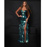 Spaghetti strap corset bodice ruffle metallic mermaid 25326