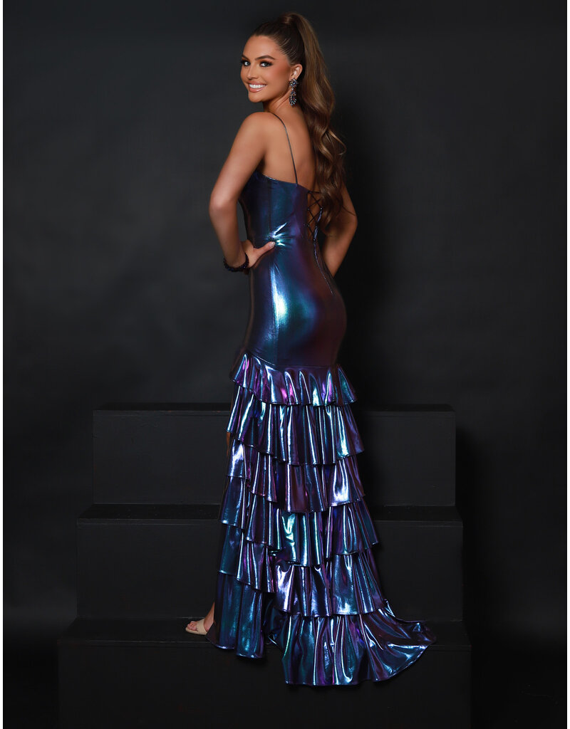 Spaghetti strap corset bodice ruffle metallic mermaid 25326