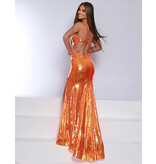 One shoulder sequin side cut out fitted gown 25347