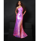 One shoulder sequin side cut out fitted gown 25347
