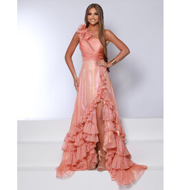 One shoulder shimmer chiffon a-line ruffle 25350