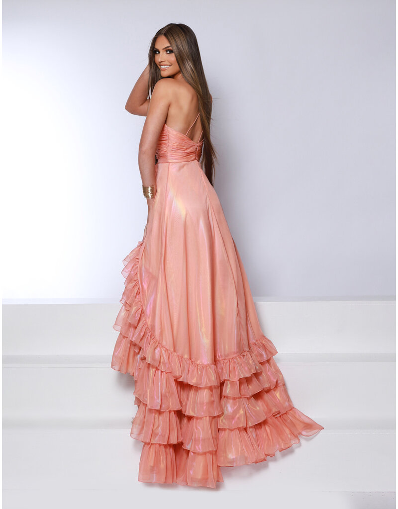 One shoulder shimmer chiffon a-line ruffle 25350