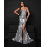 Spaghetti strap fitted metallic sequin fit and flare 25355