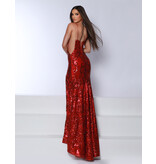 Spaghetti strap fitted metallic sequin fit and flare 25355