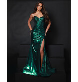 Strapless beaded corset bodice rouched waist fit and flare 25382