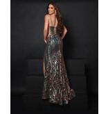 Spaghetti strap v-neck sequin fit and flare 25209