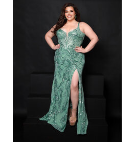 Sequin tank strap fitted gown w/leg slit 25257