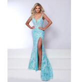 Sequin tank strap fitted gown w/leg slit 25257
