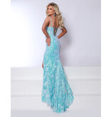 Sequin tank strap fitted gown w/leg slit 25257