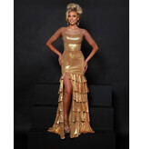 Spaghetti strap beaded metallic ruffle mermaid 25325