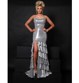 Spaghetti strap beaded metallic ruffle mermaid 25325