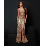 Sequin spaghetti strap fitted open back gown 25449