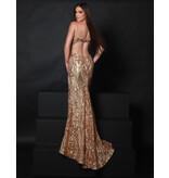 Sequin spaghetti strap fitted open back gown 25449
