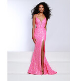 Sequin spaghetti strap fitted open back gown 25449