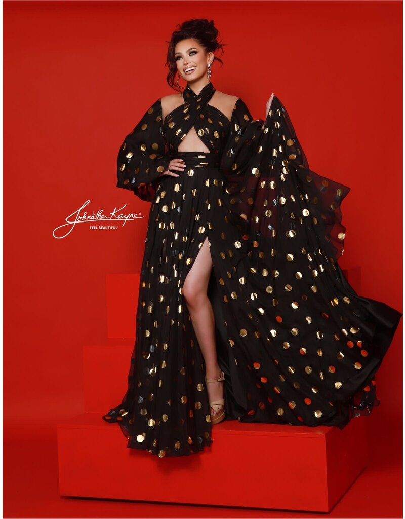 Long sleeve a-line gold foil dot gown DVL2