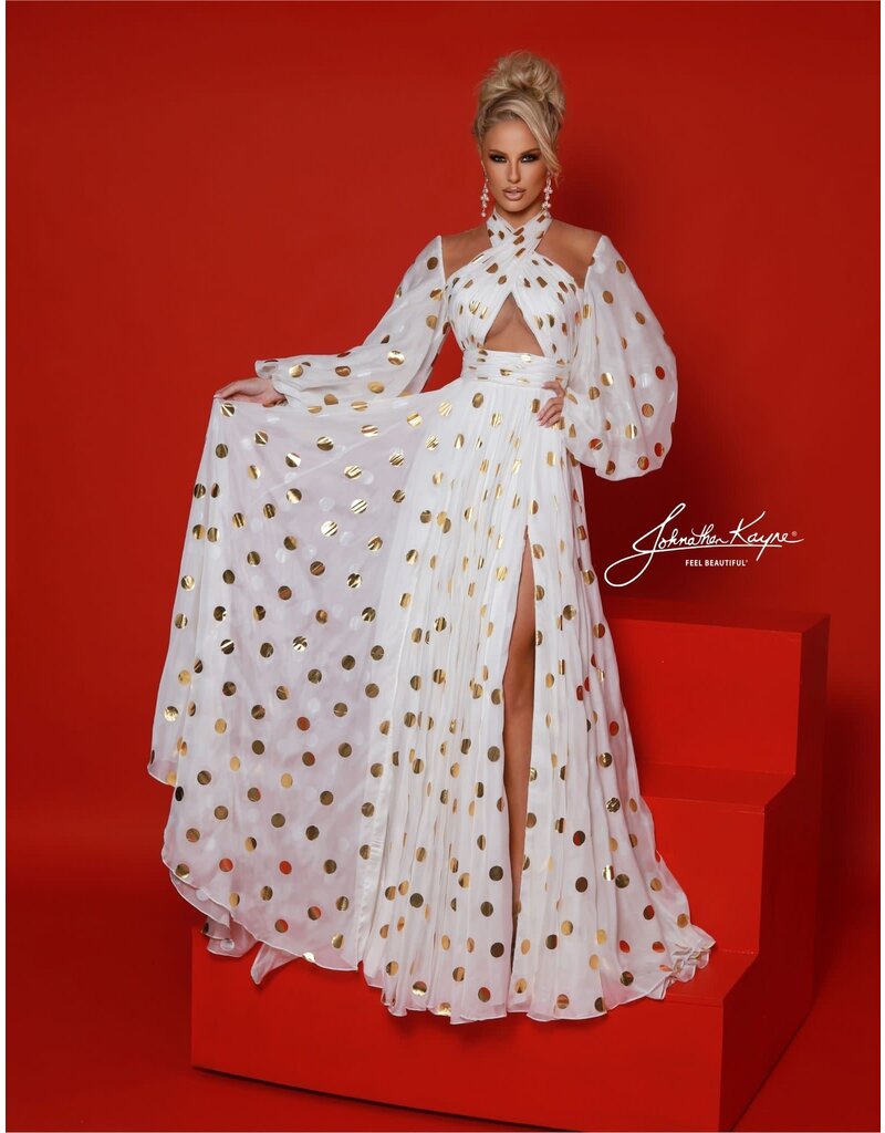 Long sleeve a-line gold foil dot gown DVL2