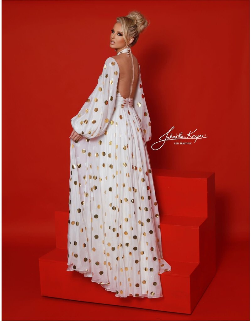 Long sleeve a-line gold foil dot gown DVL2