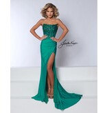 Strapless sequin lace corset fitted jersey gown 3107