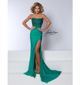 Strapless sequin lace corset fitted jersey gown 3107