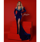 Beaded halter velvet fitted gown w/feather gloves 3095