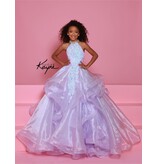 Sugar Kayne High neck sequin lace bodice ruffle ballgown C371