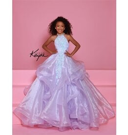 Sugar Kayne High neck sequin lace bodice ruffle ballgown C371