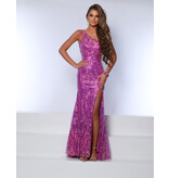 One shoulder fitted sequin gown w/leg slit 20103