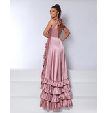 Ruffle shoulder a-line gown w/leg slit 25380